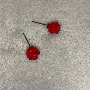 small dainty red rose studs